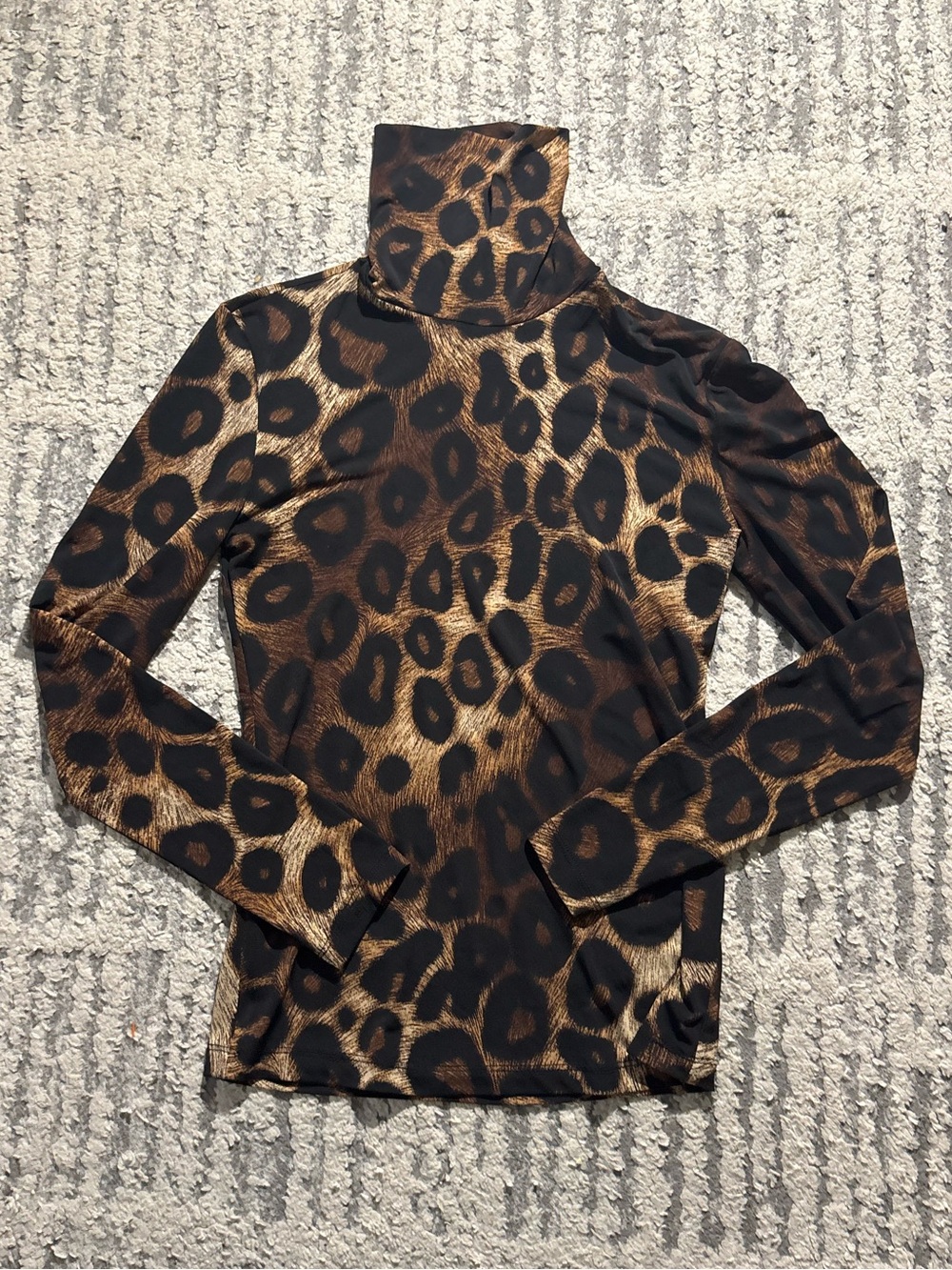 Diana belle black tan cheetah print long sleeve turtleneck top shirt size S